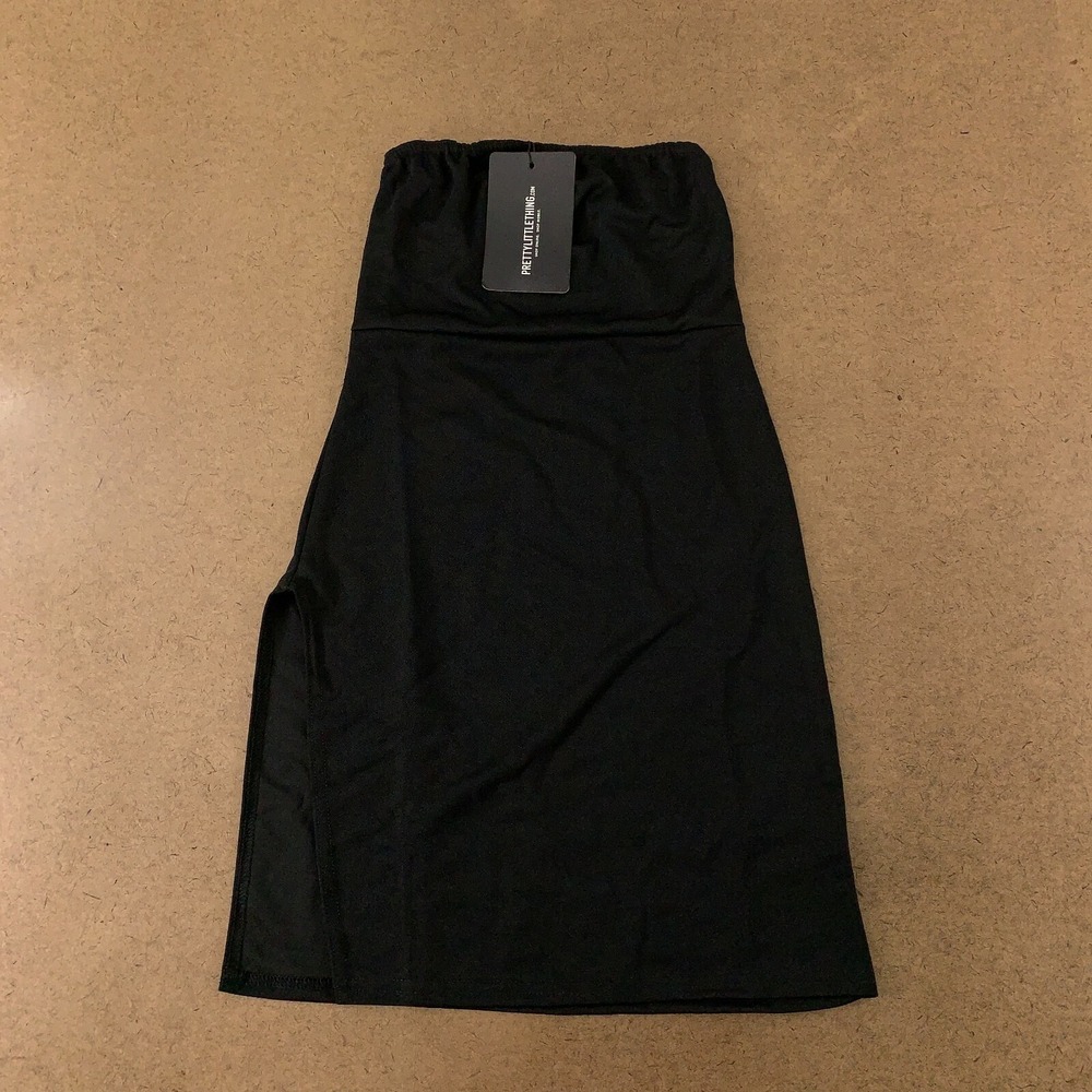 Pretty Little Thing Women's Size 0 Black Crepe Split Side Bandeau Bodycon Dress